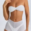 Pantalones Cortos transparentes con fruncidos Rocas en blanco