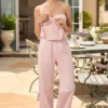 Pantalones Dalila de popelín de algodón de pierna ancha con rayas rosa y blanco