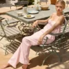 Pantalones Dalila de popelín de algodón de pierna ancha con rayas rosa y blanco