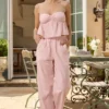 Pantalones Dalila de popelín de algodón de pierna ancha con rayas rosa y blanco