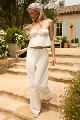 Pantalones Dalila de popelín de algodón de pierna ancha en blanco