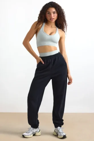 Pantalones de chándal de algodón con felpa y cintura media en negro