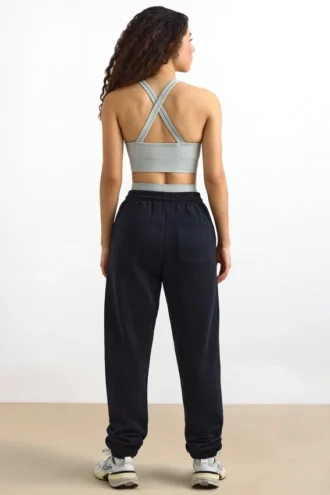 Pantalones de chándal de algodón con felpa y cintura media en negro