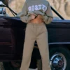 Pantalones de chándal de felpa de algodón de talle medio en verde caqui