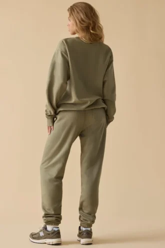 Pantalones de chándal de felpa de algodón de talle medio en verde caqui