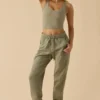 Pantalones de chándal de felpa de algodón de talle medio en verde caqui