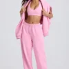 Pantalones de chándal de jersey de algodón suave, de talle medio y pierna ancha en rosa bebé
