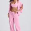 Pantalones de chándal de jersey de algodón suave, de talle medio y pierna ancha en rosa bebé