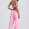 Pantalones de chándal de jersey de algodón suave, de talle medio y pierna ancha en rosa bebé