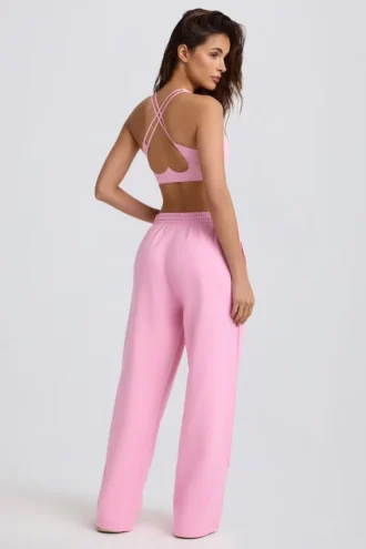 Pantalones de chándal de jersey de algodón suave, de talle medio y pierna ancha en rosa bebé
