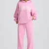 Pantalones de chándal de jersey de algodón suave, de talle medio y pierna ancha en rosa bebé