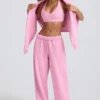 Pantalones de chándal de jersey de algodón suave, de talle medio y pierna ancha en rosa bebé