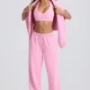 Pantalones de chándal de jersey de algodón suave, de talle medio y pierna ancha en rosa bebé