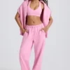 Pantalones de chándal de jersey de algodón suave, de talle medio y pierna ancha en rosa bebé