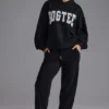 Pantalones de chándal de jersey de algodón suave y talle medio en negro