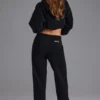 Pantalones de chándal de jersey de algodón suave y talle medio en negro