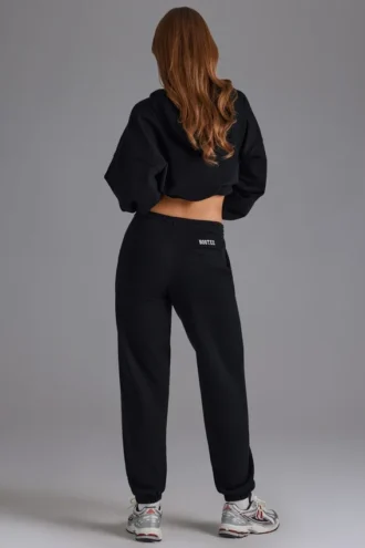 Pantalones de chándal de jersey de algodón suave y talle medio en negro