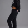 Pantalones de chándal de jersey de algodón suave y talle medio en negro