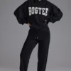 Pantalones de chándal de jersey de algodón suave y talle medio en negro