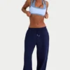 Pantalones de chándal de pierna ancha de jersey cepillado en azul marino clásico