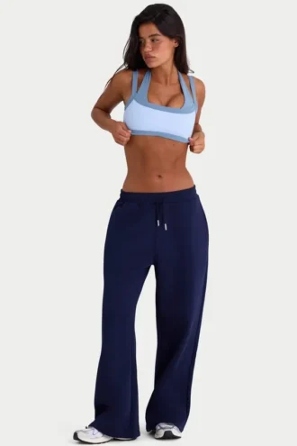 Pantalones de chándal de pierna ancha de jersey cepillado en azul marino clásico