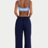 Pantalones de chándal de pierna ancha de jersey cepillado en azul marino clásico