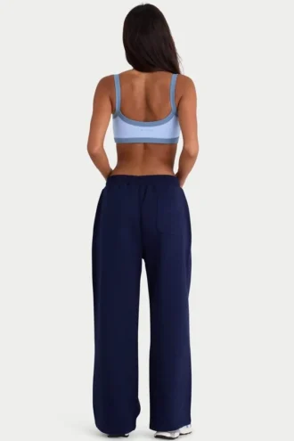Pantalones de chándal de pierna ancha de jersey cepillado en azul marino clásico