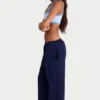 Pantalones de chándal de pierna ancha de jersey cepillado en azul marino clásico