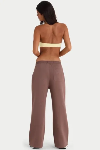 Pantalones de chándal de pierna ancha de jersey cepillado en color cacao