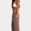 Pantalones de chándal de pierna ancha de jersey cepillado en color cacao