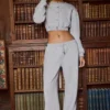 Pantalones de chándal de pierna ancha de jersey cepillado en gris jaspeado