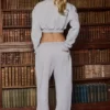 Pantalones de chándal de pierna ancha de jersey cepillado en gris jaspeado