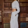 Pantalones de chándal de pierna ancha de jersey cepillado en gris jaspeado