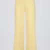 Pantalones de chándal de pierna ancha de punto acanalado en color limón