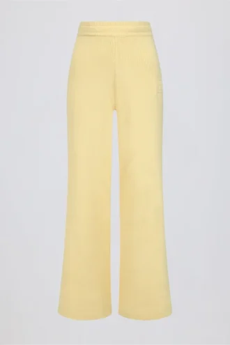 Pantalones de chándal de pierna ancha de punto acanalado en color limón
