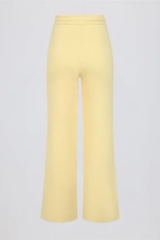 Pantalones de chándal de pierna ancha de punto acanalado en color limón