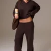 Pantalones de chándal de pierna ancha de punto acanalado en color nuez
