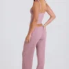 Pantalones de chándal de pierna ancha de punto acanalado en malva