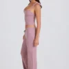 Pantalones de chándal de pierna ancha de punto acanalado en malva