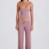 Pantalones de chándal de pierna ancha de punto acanalado en malva