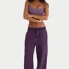 Pantalones de chándal de pierna ancha en jersey cepillado color ciruela