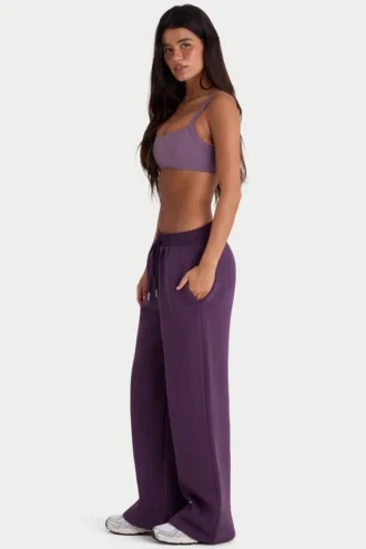 Pantalones de chándal de pierna ancha en jersey cepillado color ciruela