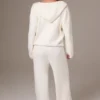 Pantalones de chándal de punto acanalado de pierna ancha en color marfil