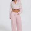 Pantalones de chándal de punto de talle medio y pierna ancha en rosa suave