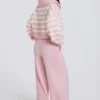 Pantalones de chándal de punto de talle medio y pierna ancha en rosa suave