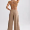 Pantalones de chándal de rizo de pierna ancha en marrón moca