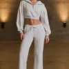Pantalones de chándal de talle bajo y pierna ancha en gris jaspeado
