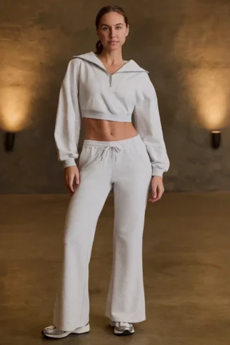 Pantalones de chándal de talle bajo y pierna ancha en gris jaspeado