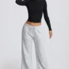 Pantalones de chándal de talle bajo y pierna ancha en gris jaspeado