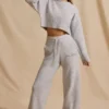 Pantalones de chándal de talle medio y pierna ancha de punto acanalado en marrón jaspeado